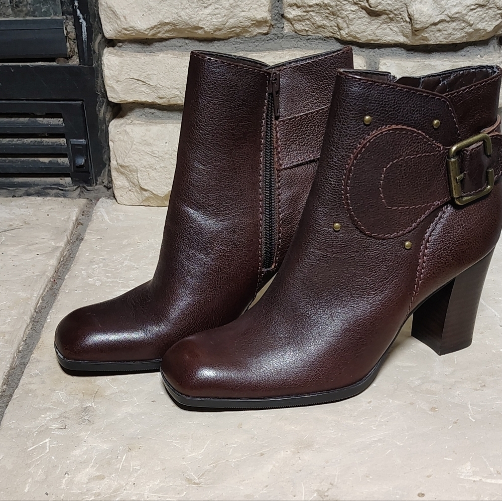 a.n.a Dark Brown Heeled Boots with Buckle Accent 7.5